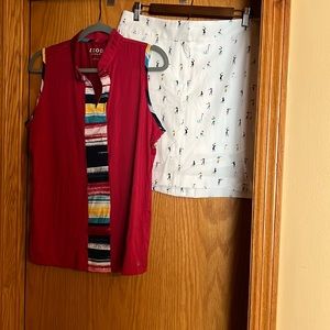 Women’s golf Izod set.  L- shirt, skort size 10.  Never worn. Wicking, stretch